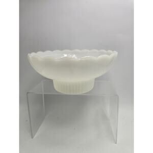 E.O. Brody Co Milk White Glass Ribbed Candy Fruit Bowl USA Vintage MCM